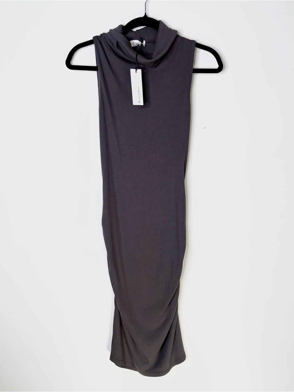 NWT Michael Stars Macy Mock Neck Ultra Ribbed Dress Size Medium Shadow Gray